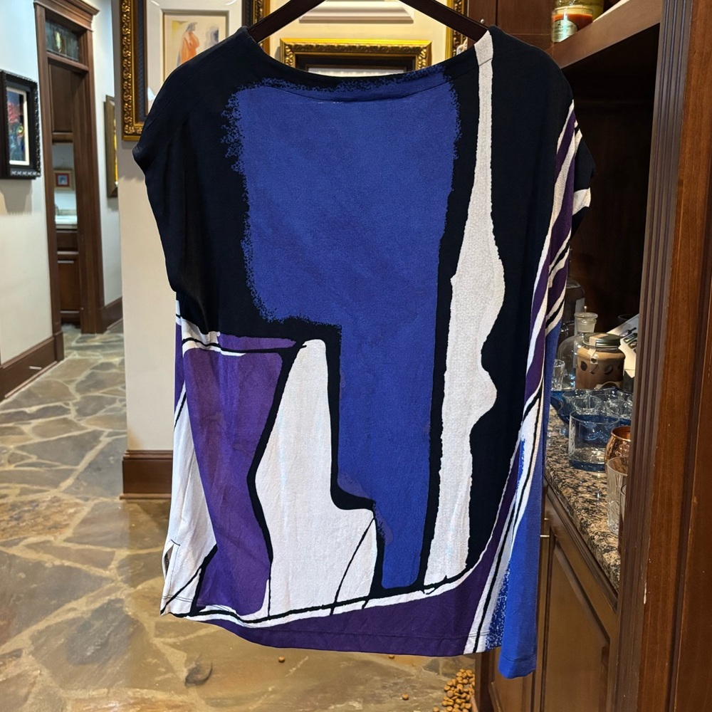 Chico's Blue and Purple Abstract Travelers Blouse - Picture 2 of 5